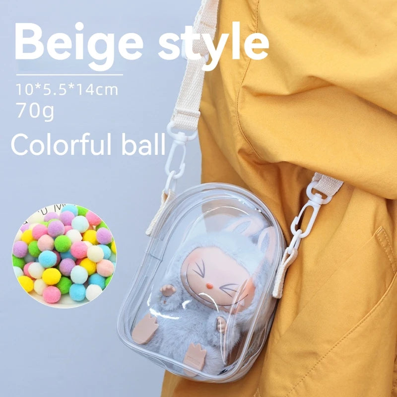 For Labubu Protect Case Labubu Sitting Party 15cm Cotton Doll Shoulder Pain Bag PVC Storage Bag Labubu(No Doll)
