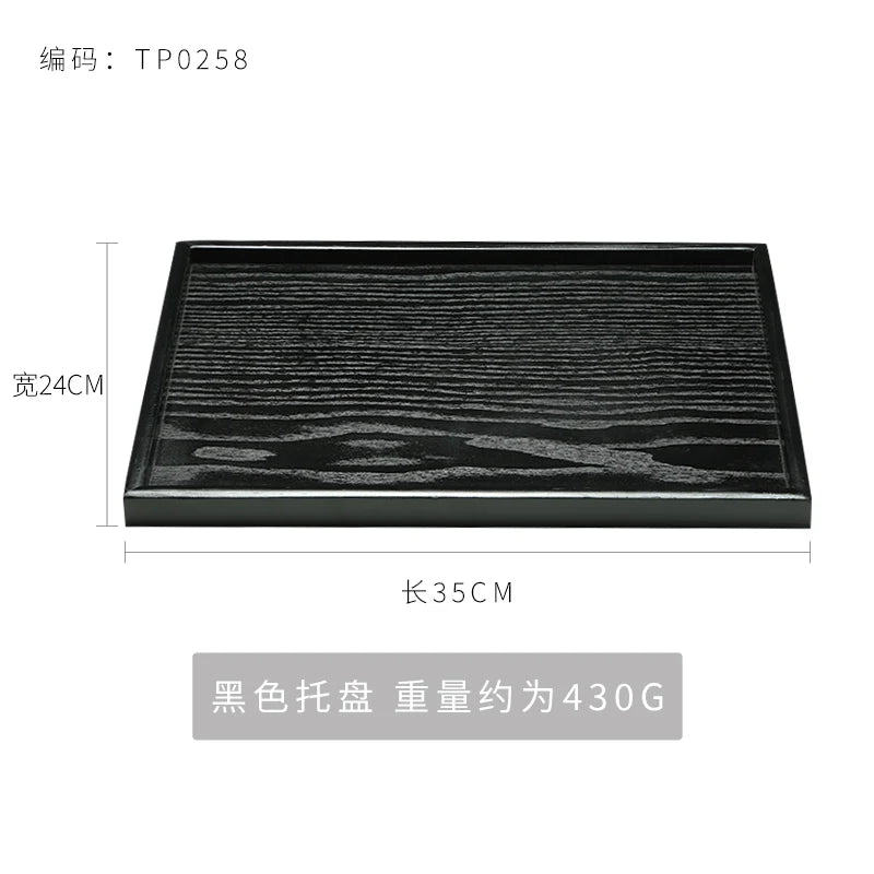 Black Wooden Tray Rectangular Solid Wood Flat Tray Restaurant Dessert Coffee Tray Household Tea Tray Trays Decorative
