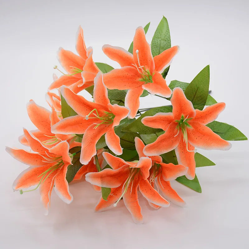 10 Heads Artificial Lily Flowers European Multicolor Fake Bridal Flower Bouquet Wedding Home Party Decoration Flowers