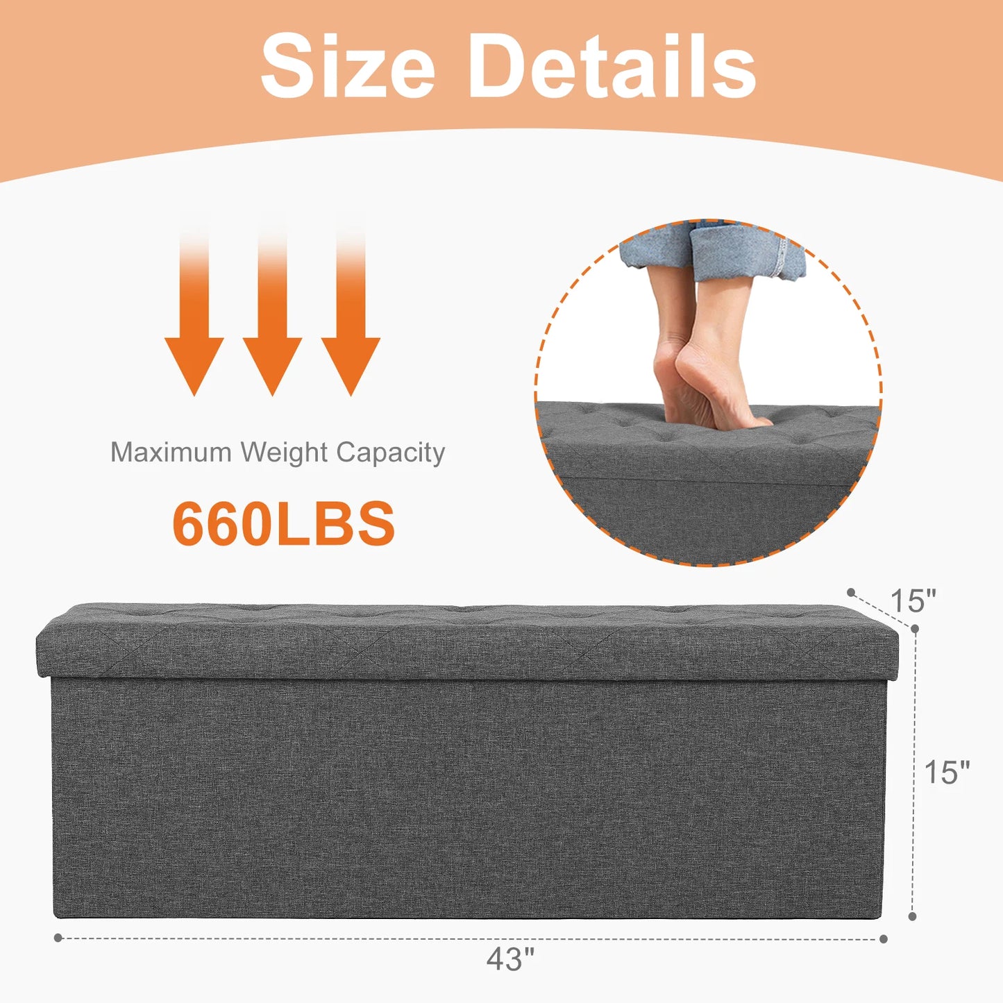 JHK Storage Stool with Foam Seats, Hidden Storage Box, Living Room Toy Storage Box, Bedroom Bed End Bench