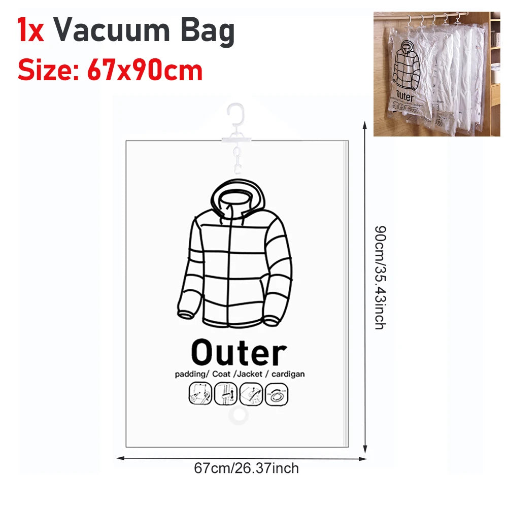 Hanging Vacuum Storage Bags Vacuum Seal Bag Space Saving Bags Hanging Storage Bags for Clothes,Suits, Dress, Jacket Storage