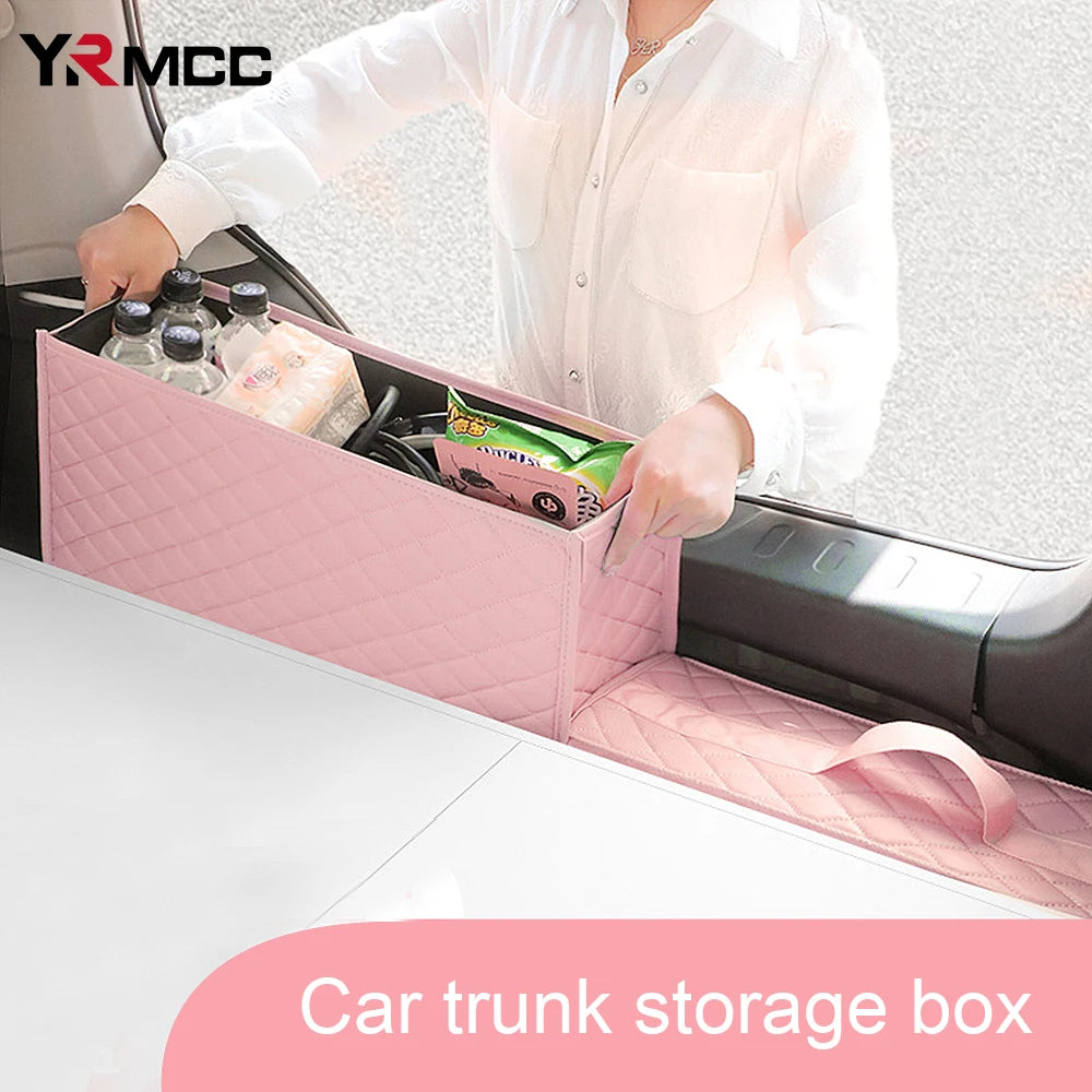 Car Pink Trunk Organizer Box PU Leather Storage Stowing Tidying Auto Large Storage Bag Folding Lady Car Stowing Tidying Boxes