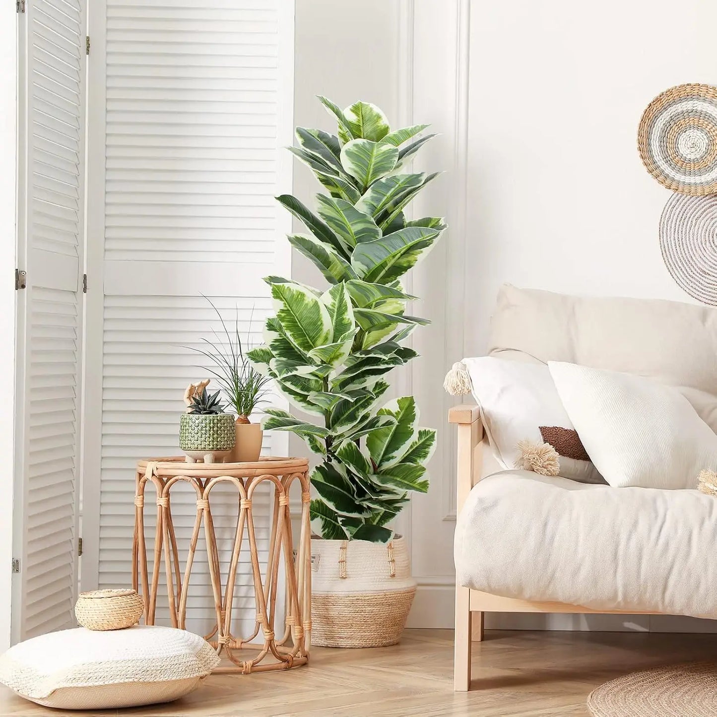 35-150cm Tropical Tree Artificial Rubber Tree Fake Tree Artificial Plants Faux Banyan Tree for Home Garden Room Shop Decor