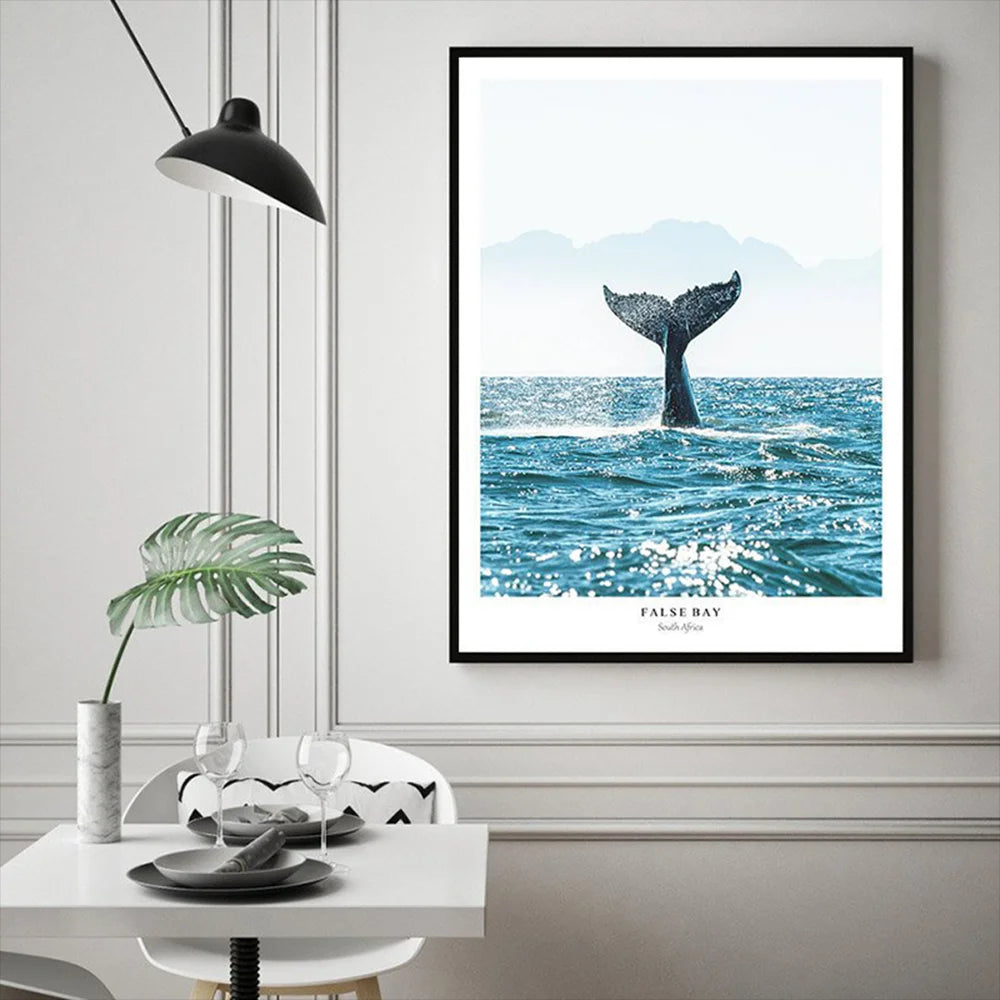 Scandinavian Minimalist Wall Art Blue Whale Tail Sea HD Canvas Oil Painting Poster Prints Home Bedroom Living Room Decoration