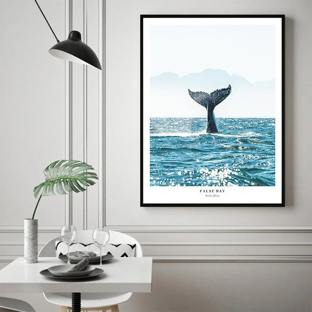 Scandinavian Minimalist Wall Art Blue Whale Tail Sea HD Canvas Oil Painting Poster Prints Home Bedroom Living Room Decoration