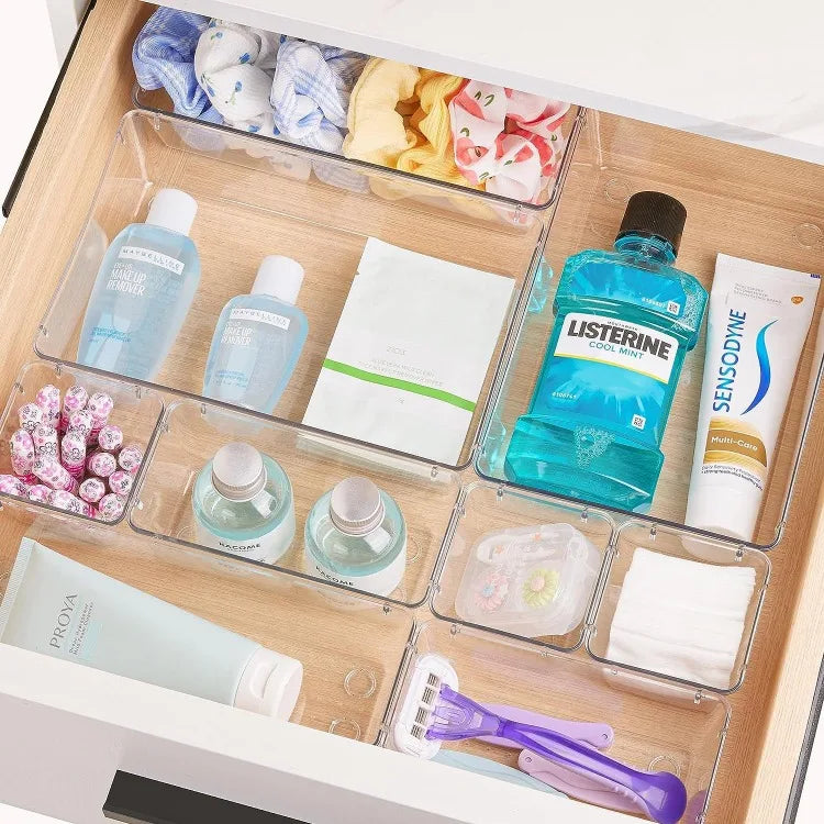Clear Plastic Drawer Organizers Desk Dividers Bins Home Dresser Office Kitchen Drawer Separator Makeup Jewelry Organization Gadg