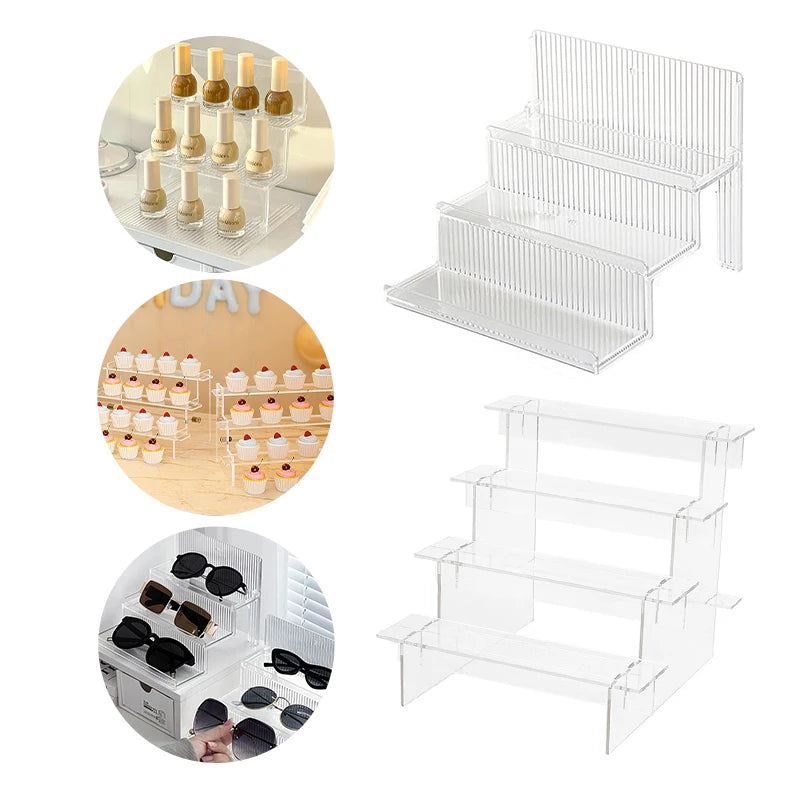 1-3 Tier Acrylic Display Stand Mini Doll Storage Rack Model Figurine Display Stand Transparent Ladder Makeup Organization Shelf