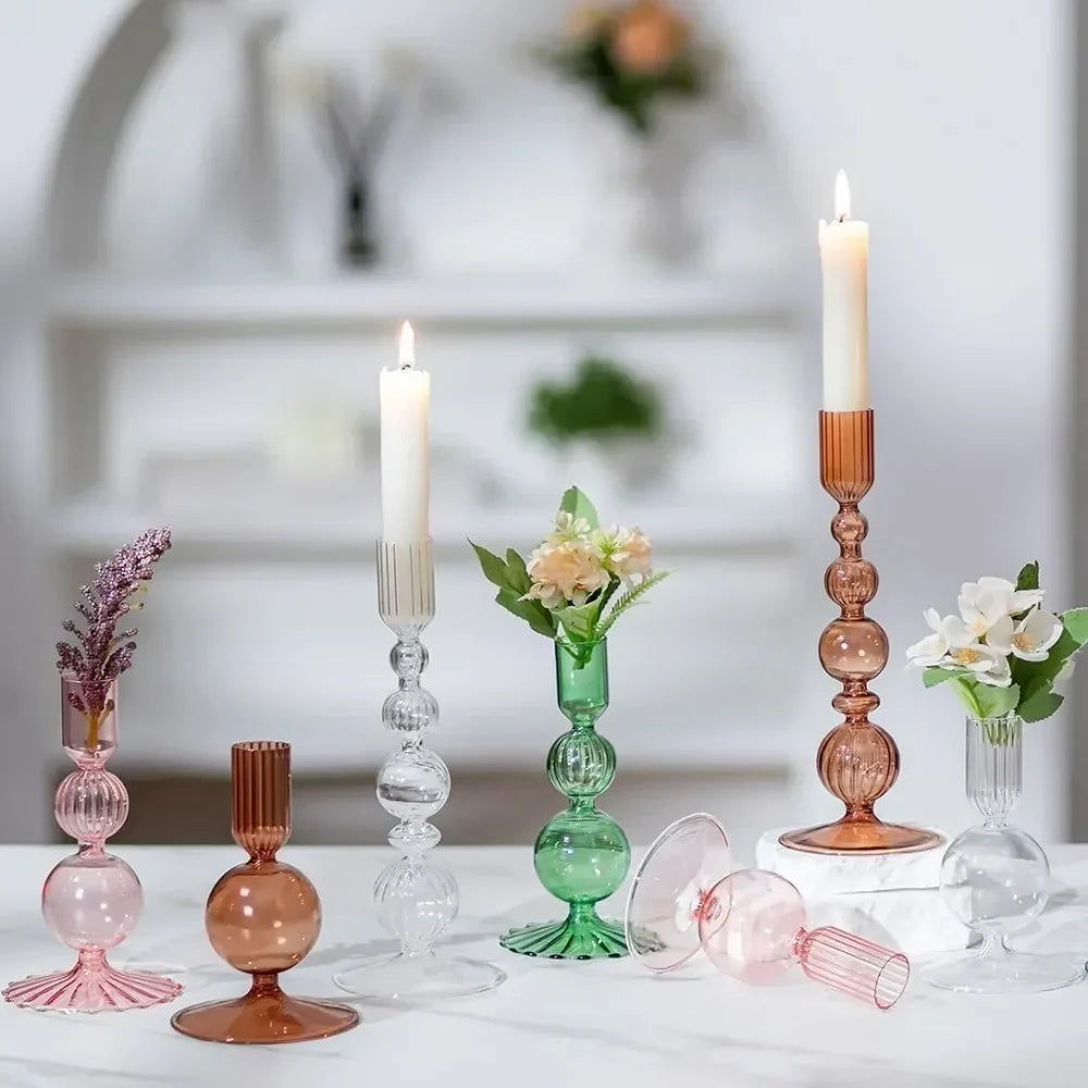 3Pcs/set Glass Candle Holders Crystal Ribbed Candlestick Romantic Wedding Candelabra Home Decor Vase Table Centerpieces Wedding