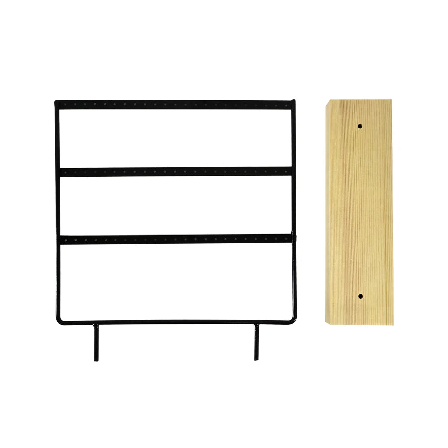 Solid Wood Base Metal Earrings Display Stand 3 Layers 69 Holes Jewelry Rack Earrings Studs Hanging Props Dresser Jewelry Storage