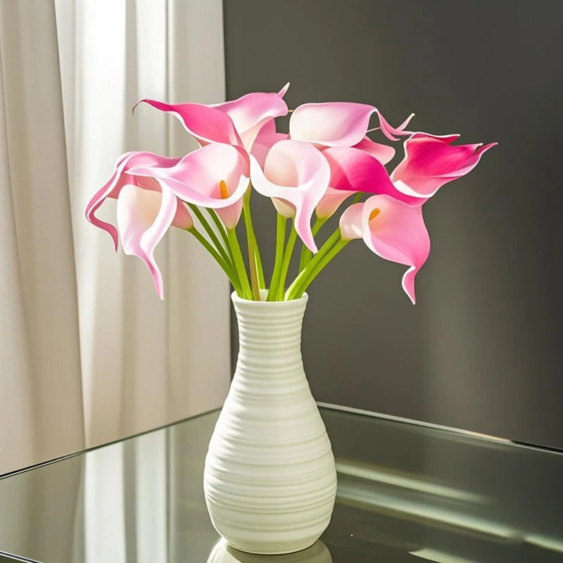 5Pcs White PU Fake Flower Artificial Real Touch Calla Lily For Wedding Bridal Bouquets Home Table Flowers Bouquet Decorations