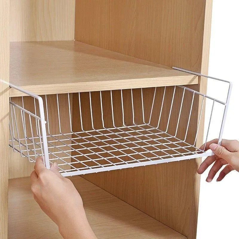 1-2Pcs Multipurpose Hanging Basket Organizer Metal Hanging Basket Bedside Wardrobe Storage Basket for Kitchen Cabinets and Desks