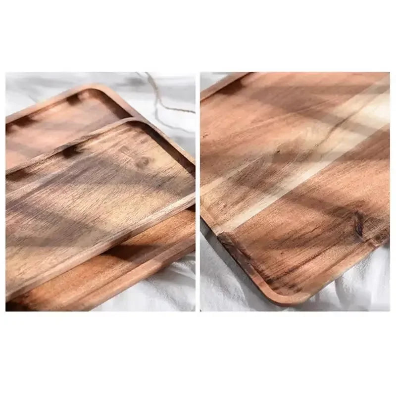 Natural Acacia Wood Tray Coffee Tray Rectangular Plate Fruit Snacks Food Storage Trays Dessert Candy Tray Gongfu Tea Tray