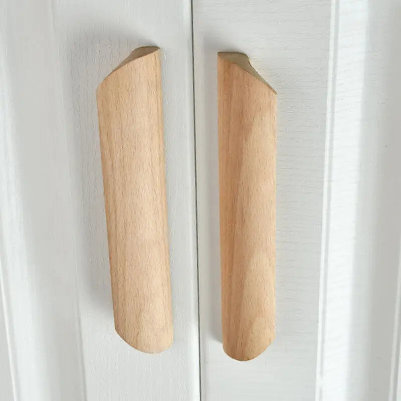 Wooden Cabinet Pulls Handles Furniture Handle Beech Wood Kitchen Knobs Wardrobe Pulls Long Handle Drawers Dresser Door Handles
