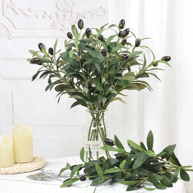 1/3/5Pcs Artificial Olive Leaves Tree Branch Green Plant with Fruit for Home Garden Vase Decoration Wedding Bouquet Silk Flowers
