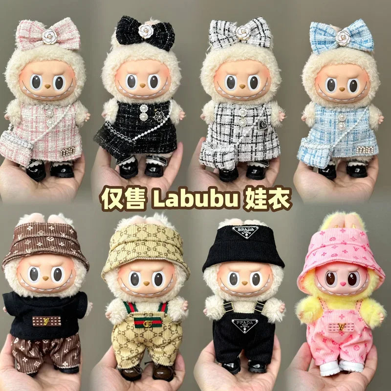 Labubu high imitation big baby clothes 17cm vinyl doll pendant plush toy clothes suit skirt