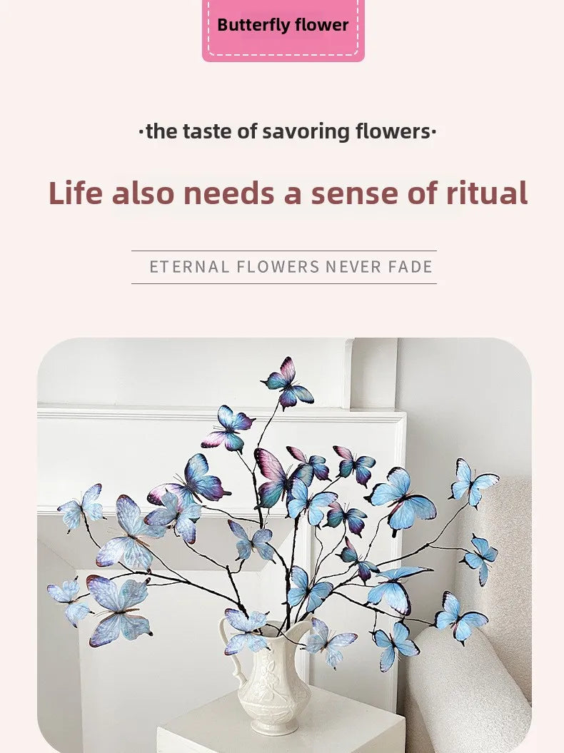 27.6 Inch Artificial Butterfly Flowers with Dried Branches Faux Floral Arrangement for Home Decor Window Display Wedding