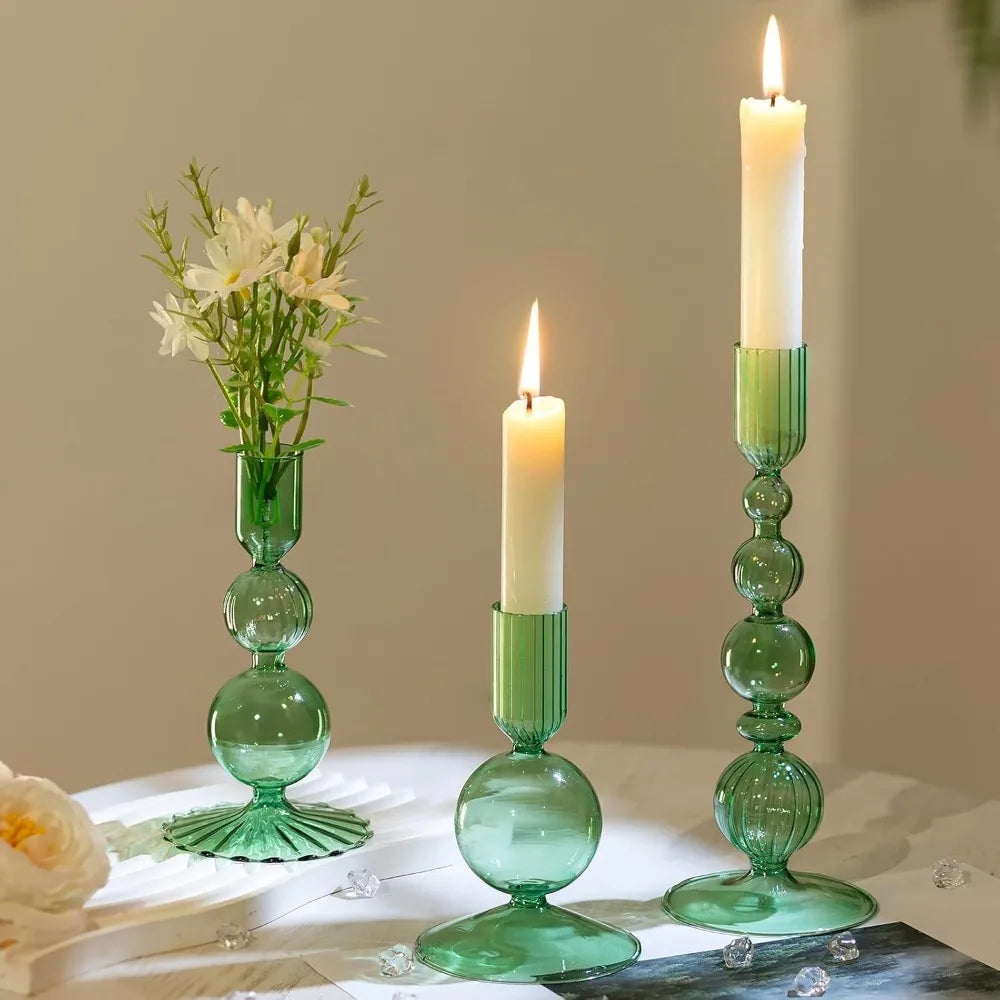 3Pcs/set Glass Candle Holders Crystal Ribbed Candlestick Romantic Wedding Candelabra Home Decor Vase Table Centerpieces Wedding