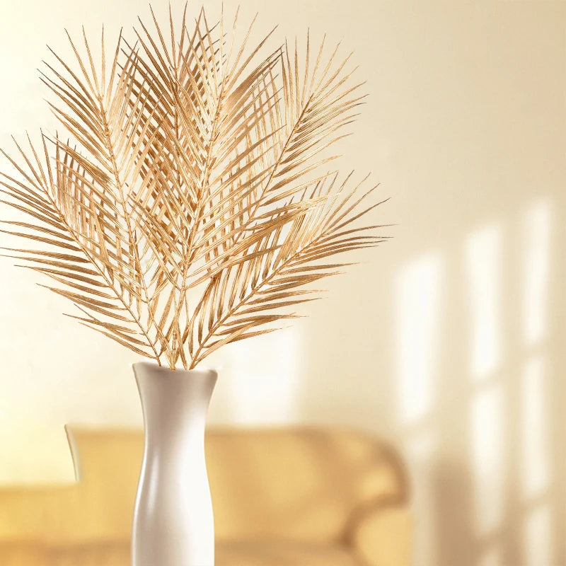 Golden Artificial Plant Tropical Palm Leaf Fake Plants For Home Decoration Birthday Wedding Party Decor Supplies