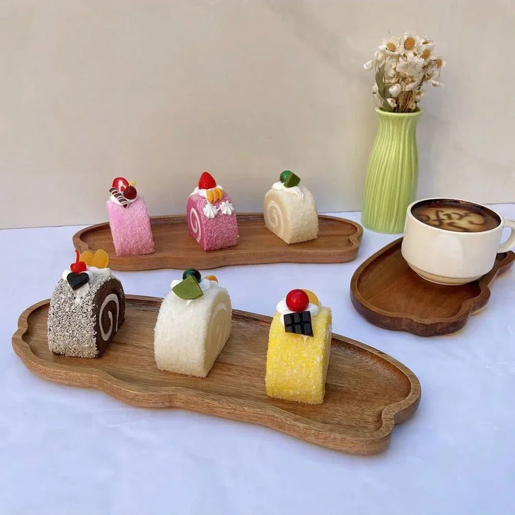 Japanese Style Wooden Tea Coffee Tray Fruit Dessert Candy Plate Wood Decorative Bread Snack Cake Food Dish Trays Tableware