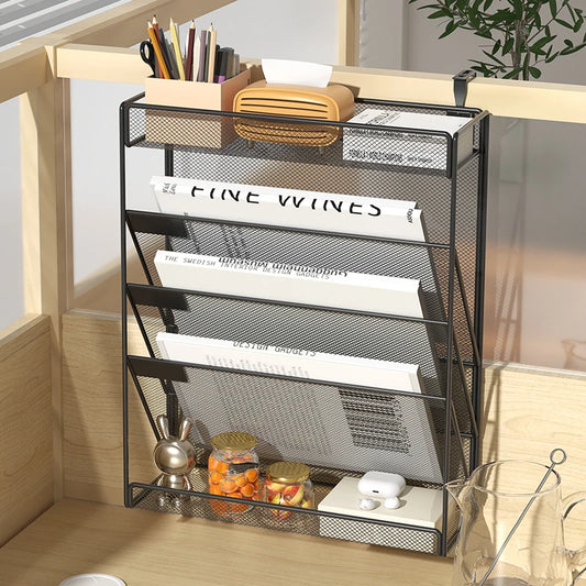 Wall File Holder 5 Pocket Mesh Hanging Wall Organizer Vertical Hanging File Folder Holder Magazine Rack for Paper Organization