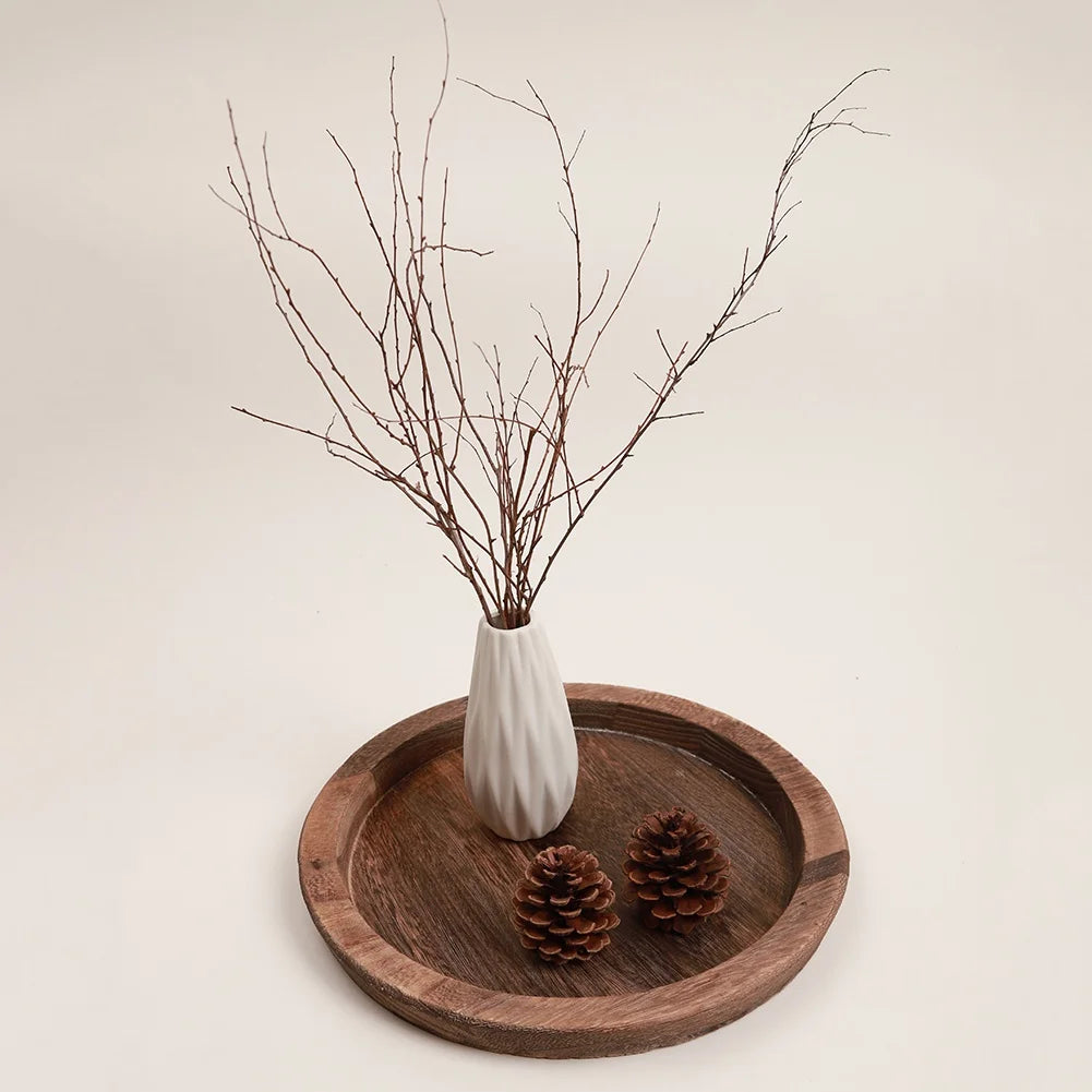 Round Wood Tray for Coffee Table Candle Holder Tray Home Decor Small Wooden Serving Plate Decorative Multipurpose Rustic Platter