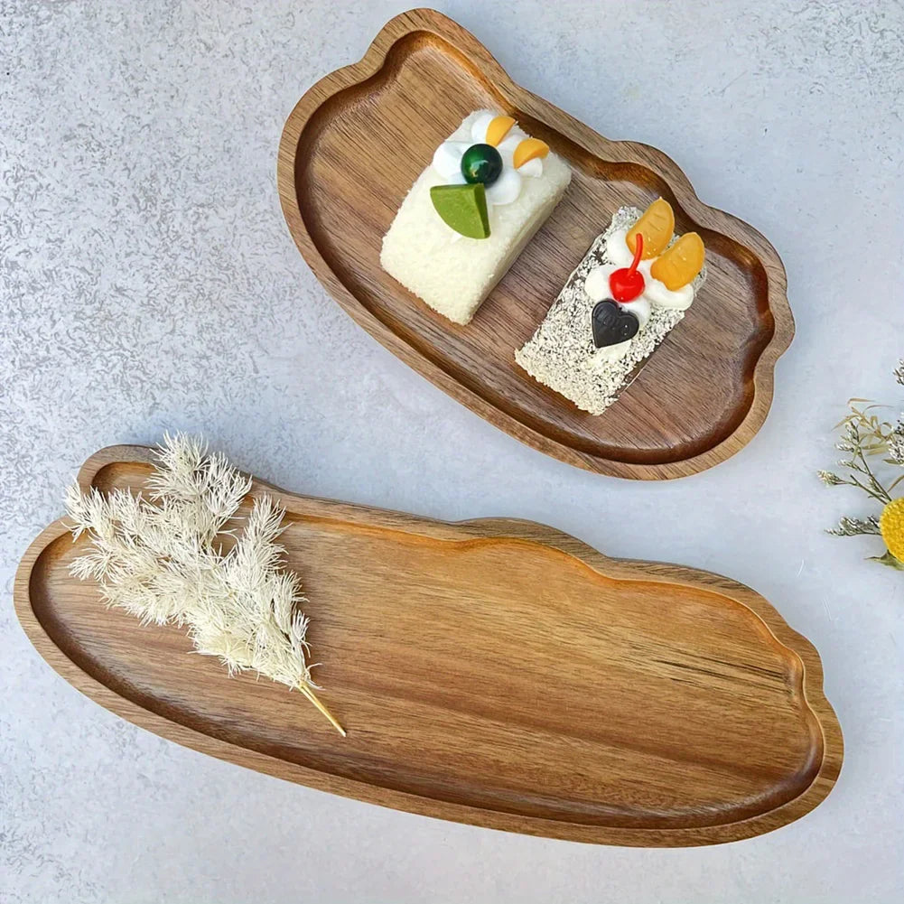 Japanese Style Wooden Tea Coffee Tray Fruit Dessert Candy Plate Wood Decorative Bread Snack Cake Food Dish Trays Tableware