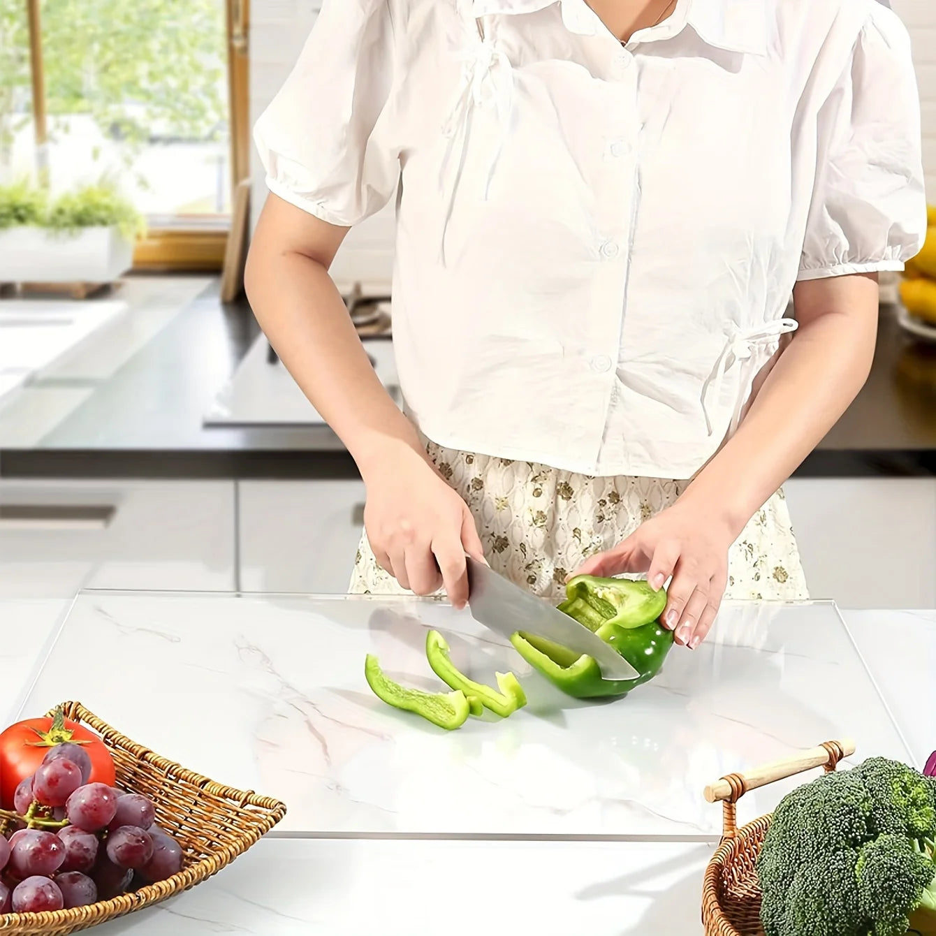 Cutting board, kitchen cutting board, countertop protector with kitchen counter lip