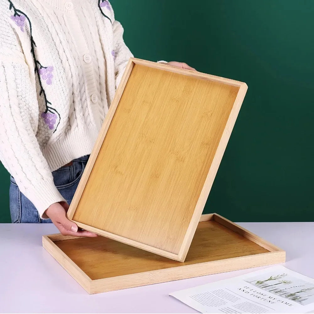 Rectangular Tea Tray Household Kitchen Plate Tools Serving Dish Bamboo Tea's Bar Storage Trays for Wooden Tableware Wood Pallet