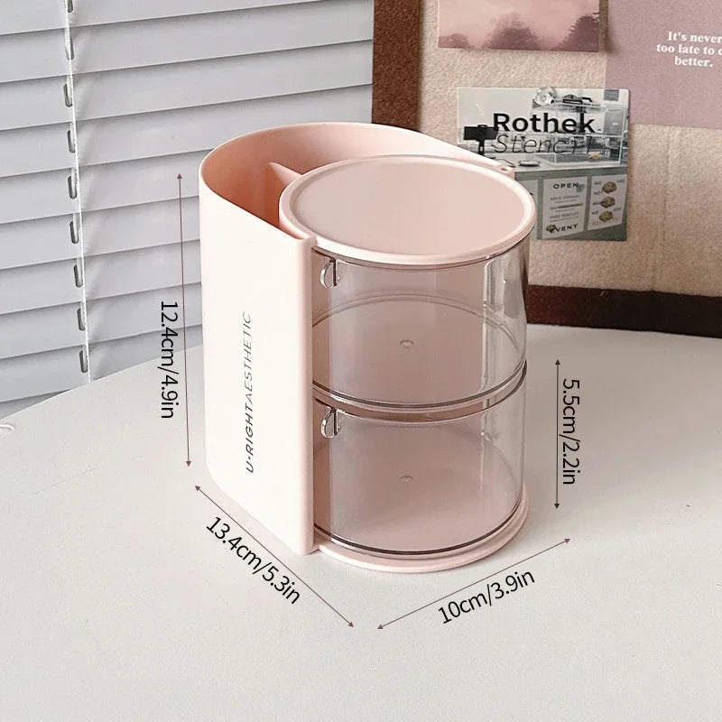 Rotating Cosmetic Storage Box Makeup Powder Puff Shelf Holder Dustproof Desktop Remover Cotton Brush Storage Rack Organizer