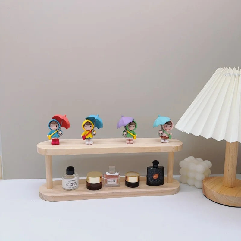 Wooden Storage Shelf 2-Tiers Desktop Organizer Shelves Desk Perfume Display Rack Desktop Dressing Table Cosmetics Storage Rack