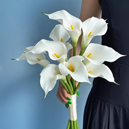 5Pcs White PU Fake Flower Artificial Real Touch Calla Lily For Wedding Bridal Bouquets Home Table Flowers Bouquet Decorations
