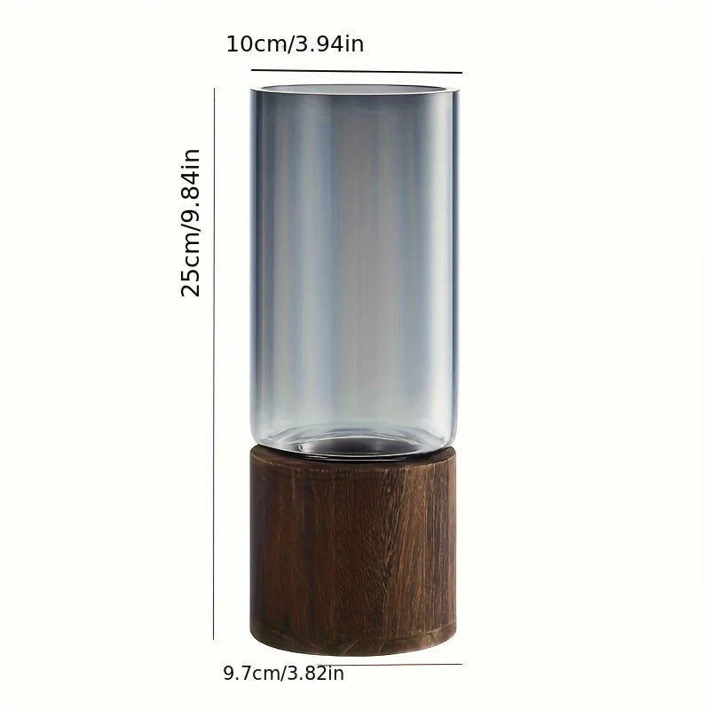 Perfect Elegant Glass Vase - Wooden Base, Ideal for Living Room & Dining Decor, Gift for Friends and Family
