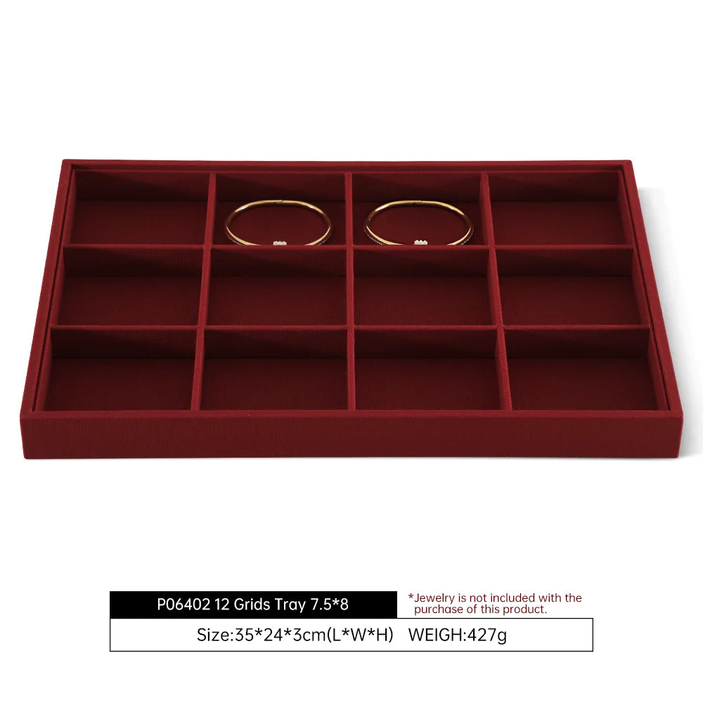 YinBeiNi Linen Stackable Ring Earring Bracelet Necklace Display Tray Jewelry Storage Drawer Insert Organizer Holder Tray P062