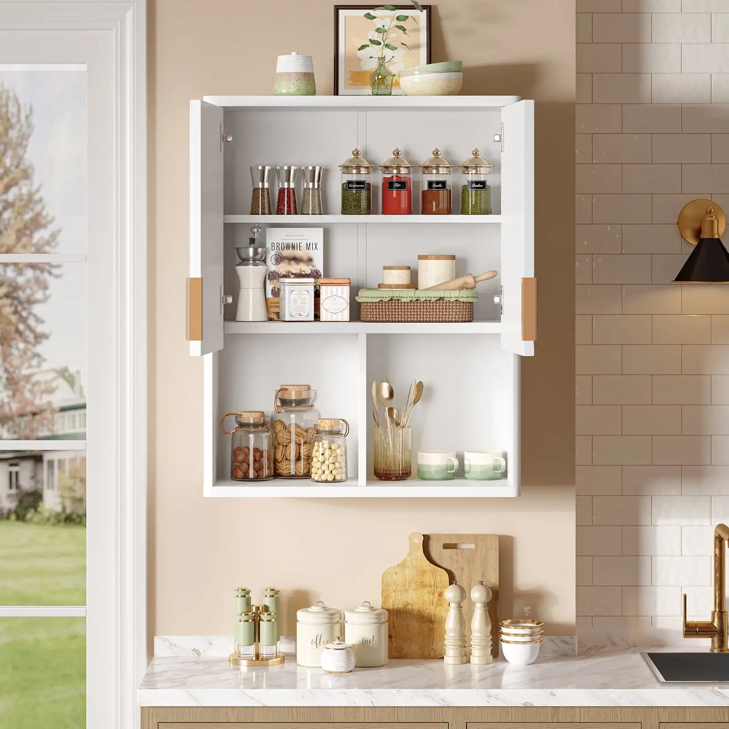 Fluted Wall-Mounted Bathroom Medicine Cabinet with Door & Shelves,23.62 x 8.27 x 29.84 Inches Wooden Over Toilet Storage Cabinet