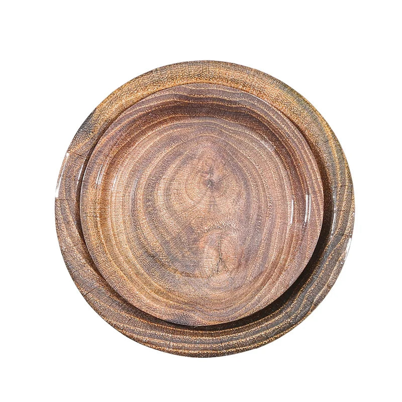 10Pcs 7/9-inch Retro Imitation Wood Grain Disposable Plate Paper Tray Birthday Party Holiday Decoration Household Tableware