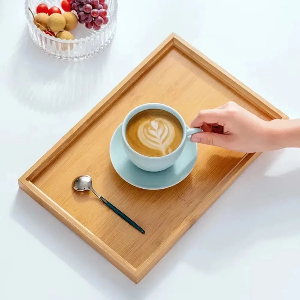 Rectangular Tea Tray Household Kitchen Plate Tools Serving Dish Bamboo Tea's Bar Storage Trays for Wooden Tableware Wood Pallet