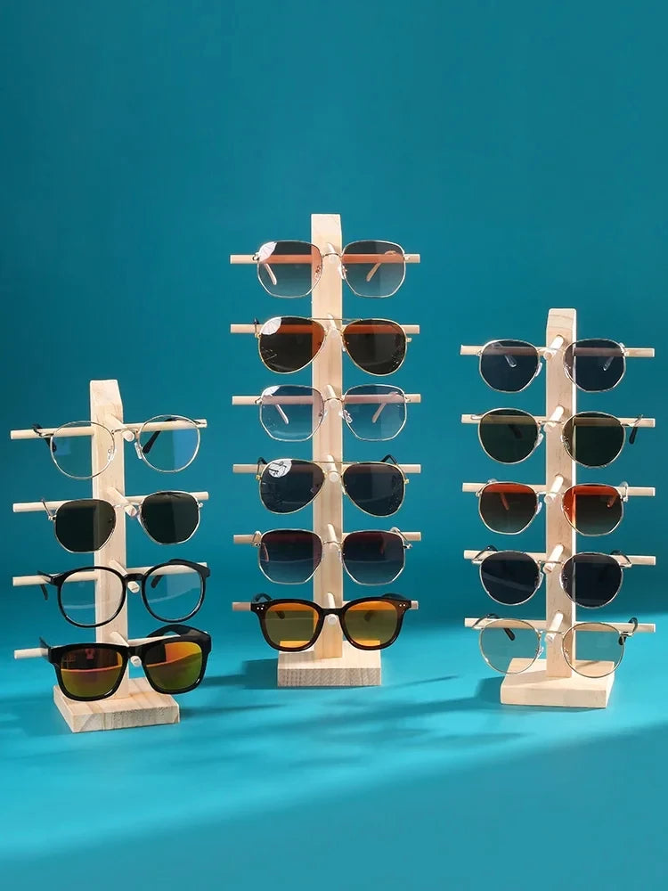 Wooden Eyeglass Storage Rack Household Sunglasses Glasses Display Rack Organizer Perforation-free Multi-functional Desktop