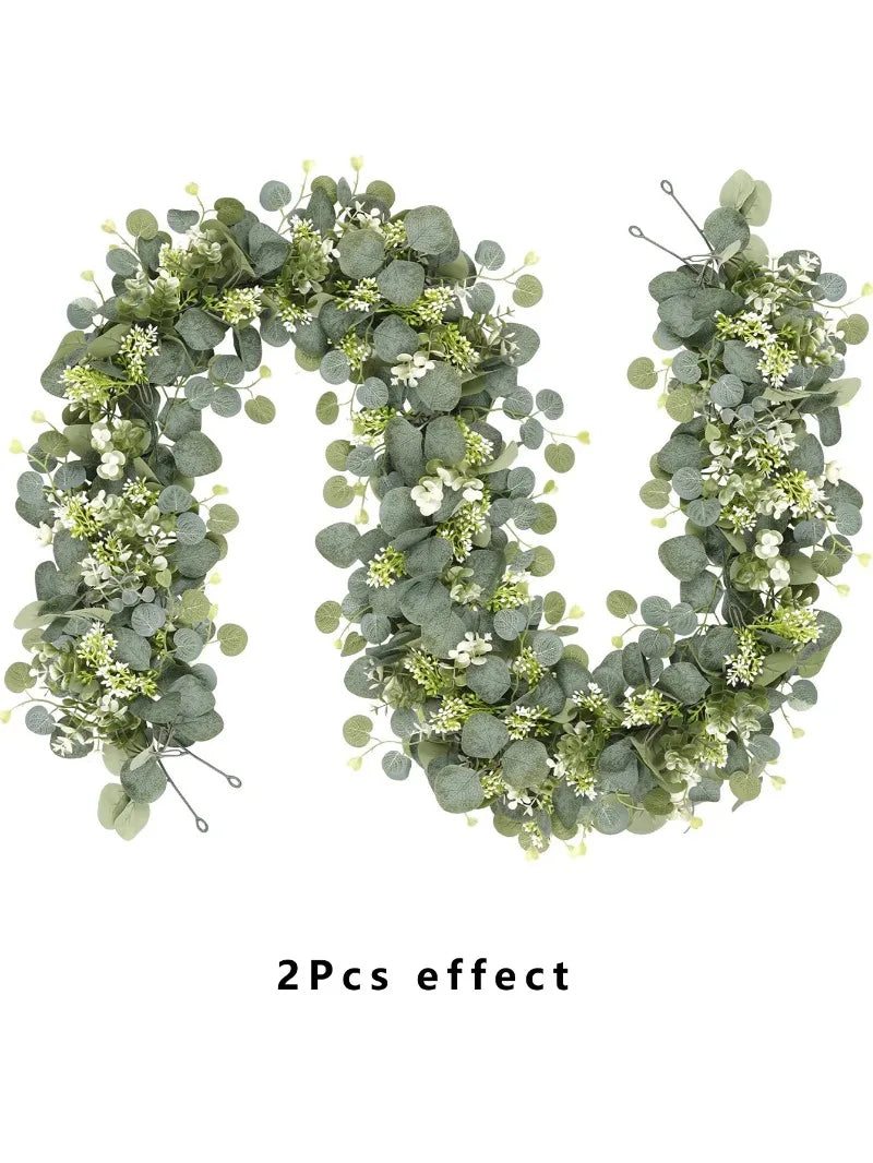 Artificial Flowers Silk Rose Gypsophila Garland Fake Eucalyptus Vine Hanging Plants for Wedding Home Party Craft Decor