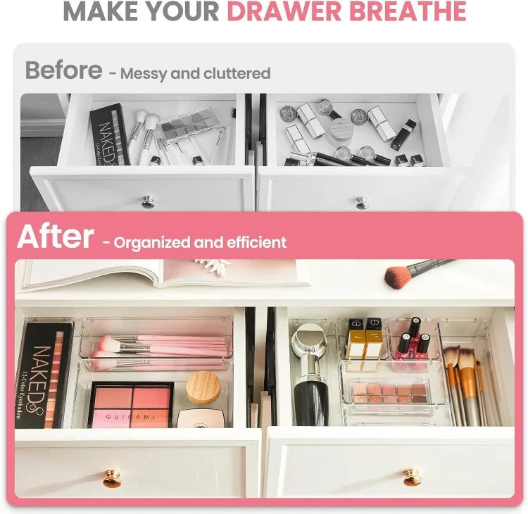 Clear Plastic Drawer Organizers Desk Dividers Bins Home Dresser Office Kitchen Drawer Separator Makeup Jewelry Organization Gadg