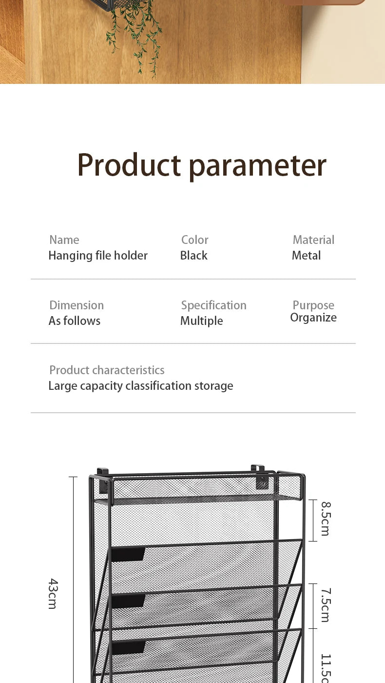 Wall File Holder 5 Pocket Mesh Hanging Wall Organizer Vertical Hanging File Folder Holder Magazine Rack for Paper Organization