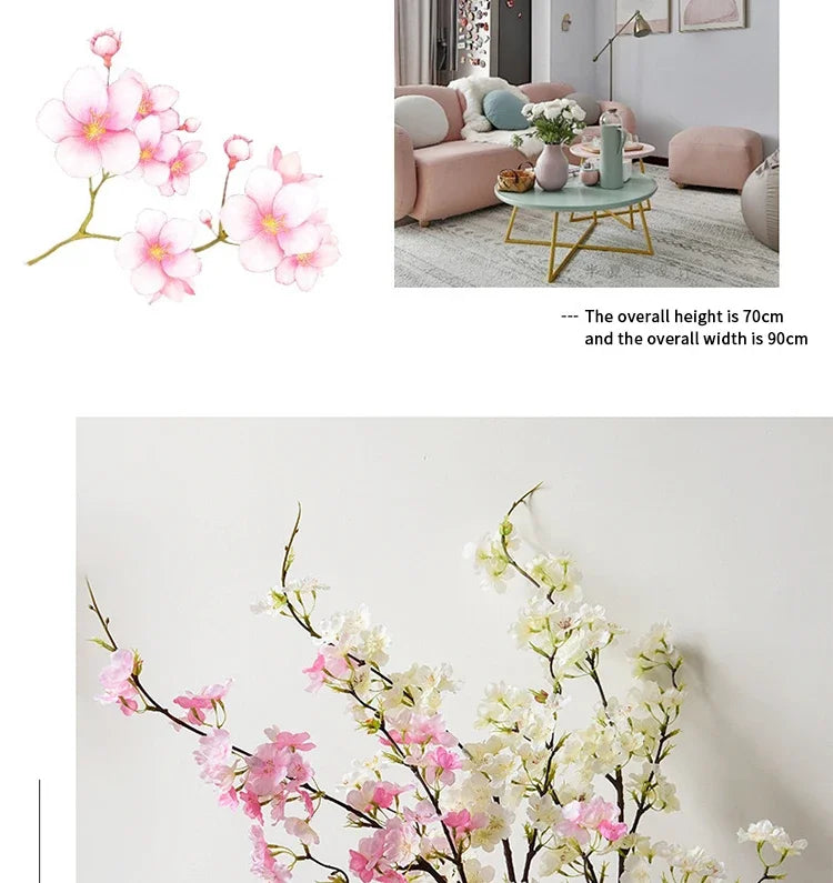 Artificial Cherry Blossom Branches, Silk, Pink, White, Fake Plant, Living Room, Home, Wedding Arch, DIY Decorative Floral, 109cm