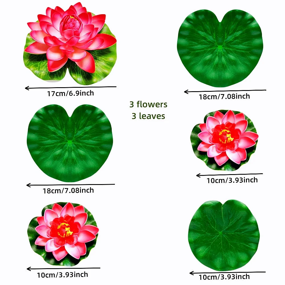 3 flowers and 3 leaves Artificial Lotus, Realistic Water Floating Foam Lotuses, Fake Lily Pad, Home Garden Patio Pond, Home Dec