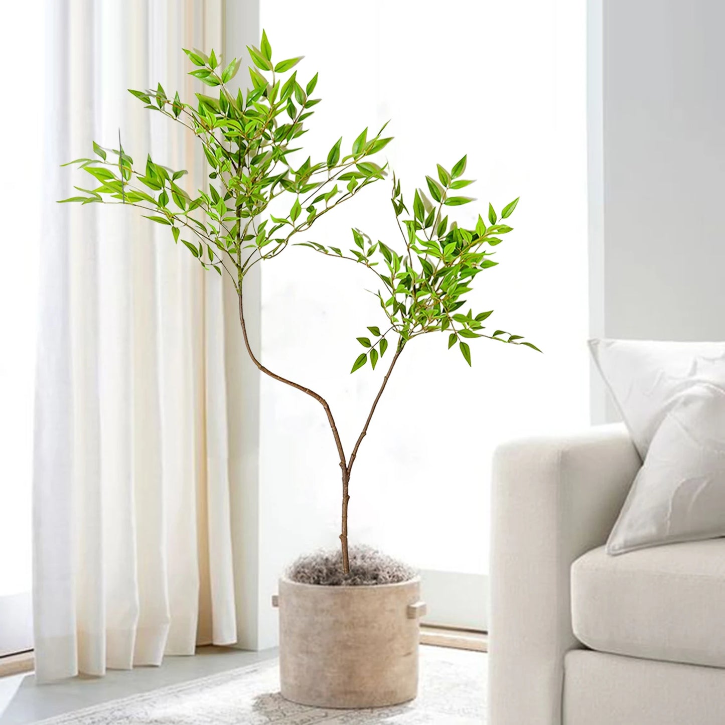 76-105-135cm/53.1in Artificial Ficus Tree Branch Fake Lacquer Tree Plastic Banyan Plants Green Tall Palm Leaves For Home Garden