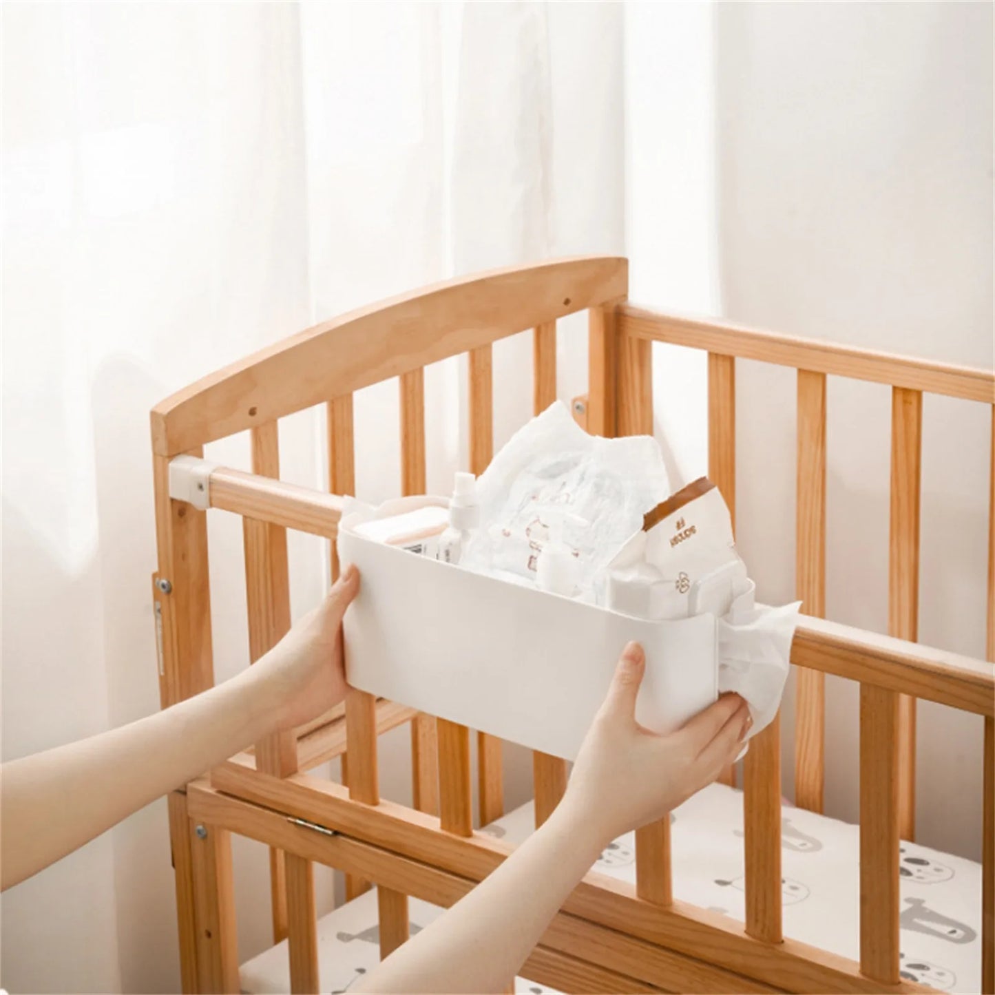 Bedside Hanging Basket Organizer with Hooks Dorm Bunk Beds Shelf  Table Storage Holder for Remote Controls Magazines Phone
