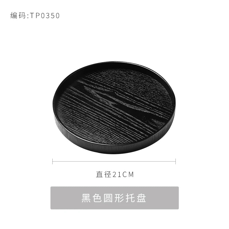 Black Wooden Tray Rectangular Solid Wood Flat Tray Restaurant Dessert Coffee Tray Household Tea Tray Trays Decorative