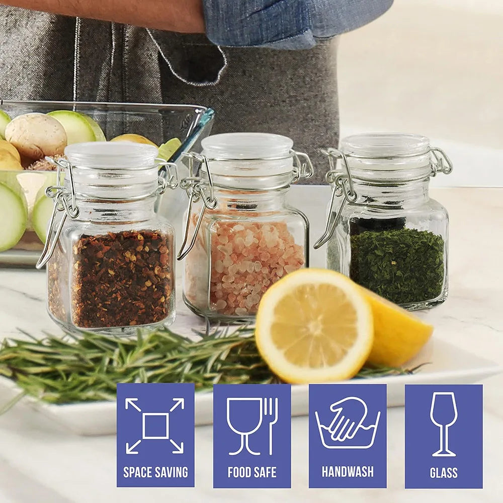 3.4oz Small Airtight Glass Spice Jars with Lids & Clip Top,Square Bottles, Herb Jars, Mason Jars, Seasoning Containers