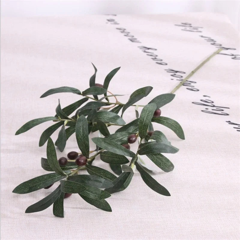 Artificial Green Plant Olive Branch 4 Forks with Fruit Olive Branch Fake Branch Wedding Home Photography Props