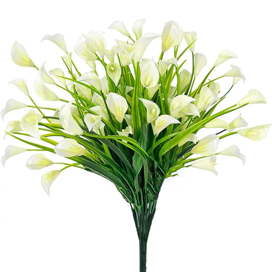 1 Bundles Calla Lily Artificial Flowers for Outdoors Fake Plants Faux Plastic Fake Flower for Indoor Planter Home Cemetery Decor