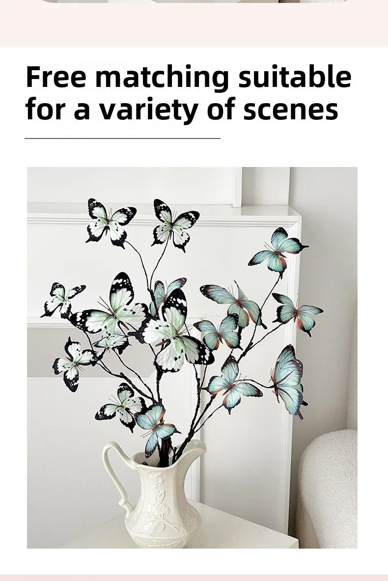 27.6 Inch Artificial Butterfly Flowers with Dried Branches Faux Floral Arrangement for Home Decor Window Display Wedding