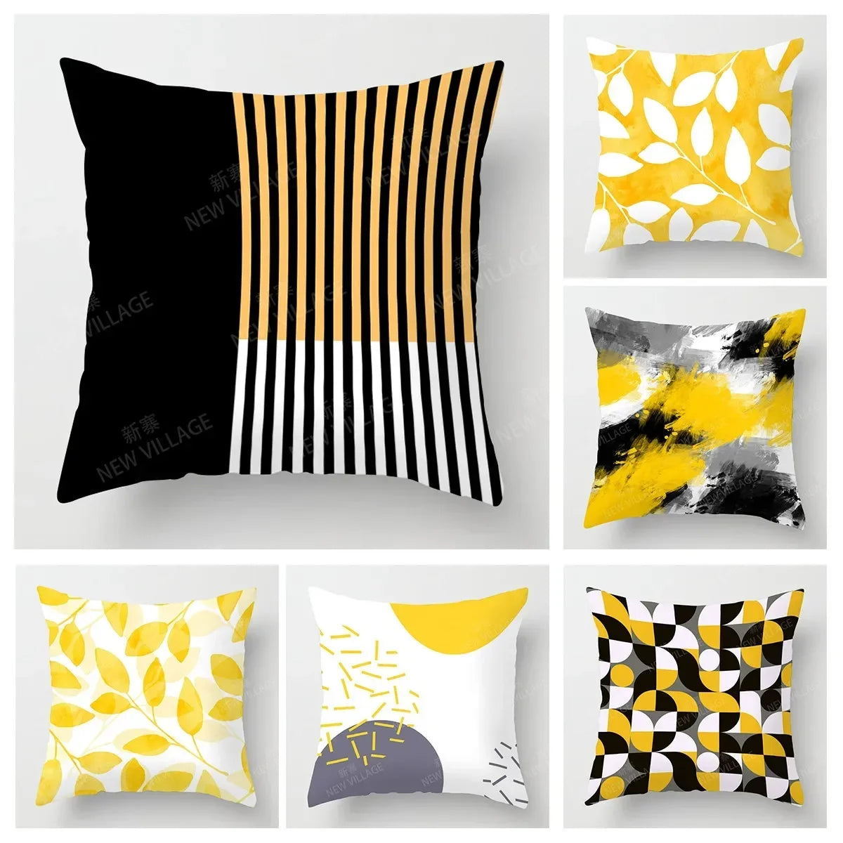 Upgrade your living room decor with a stylish geometric cushion cover in yellow and white Home Decor 45x45 40x40 50x50 60x60